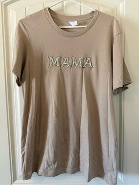 Bella Canvas Neutral Beige Crewneck Tee with Embellished Detail